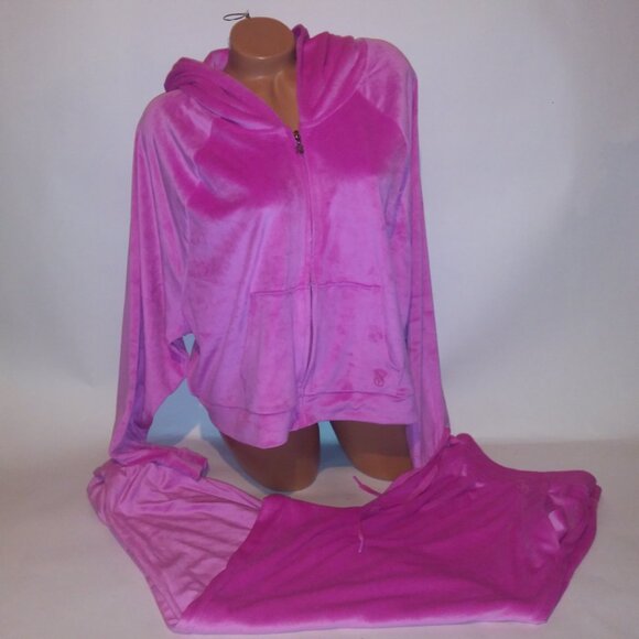 Victoria Secret Jogger Set Crop Top Sweater & Pants Velour Pink Pockets Solid Zi - Picture 2 of 14